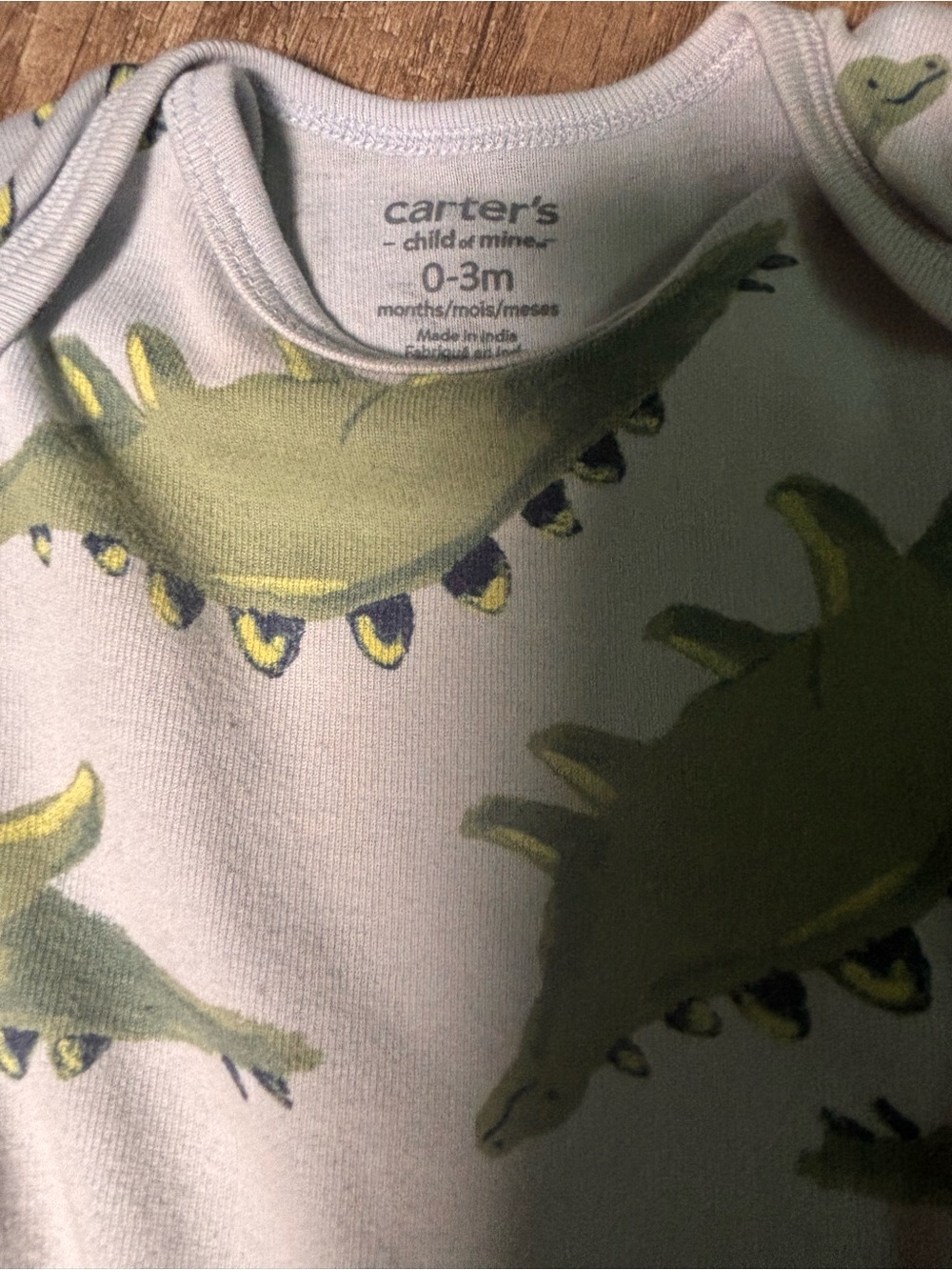 Carter's Light Gray One-Piece with Green Dinosaur Print. 210 - Picture 2 of 4
